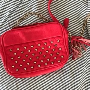 Studded red gold chain purse